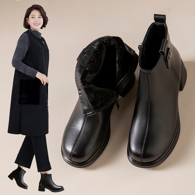 中老年棉鞋皮鞋女靴秋冬款