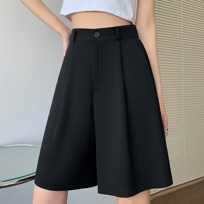 西装短裤女2025夏季新款宽松大码胖mm休闲裤高腰阔腿中裤五分裤子