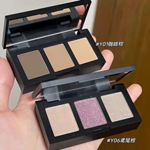 unny眉粉新色~清冷鸢尾棕紫三色眼影盘不易脱色持久自然眉笔正品