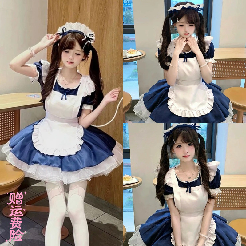 【高品质】天使女仆日系萝莉可爱cos软萌少女Lolita绀色连衣裙女