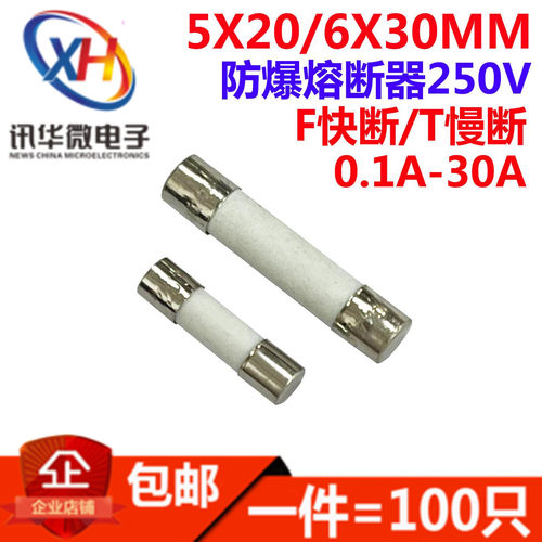 陶瓷保险丝5X20/6*30mm 250V F快断/T慢断防爆万用表熔断器2cm3cm
