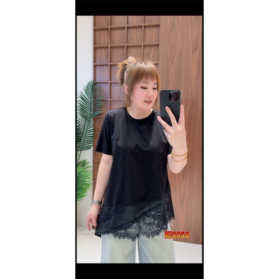 6056妃儿红2026夏新款大码女装显瘦上衣时尚短袖T恤蕾丝小衫遮肉