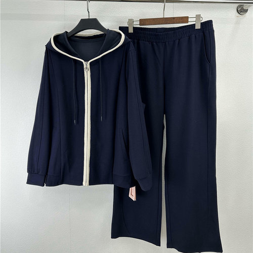 5547芮娜依莲2026春新款大码女装显瘦外套+裤子两件套装时尚遮肉