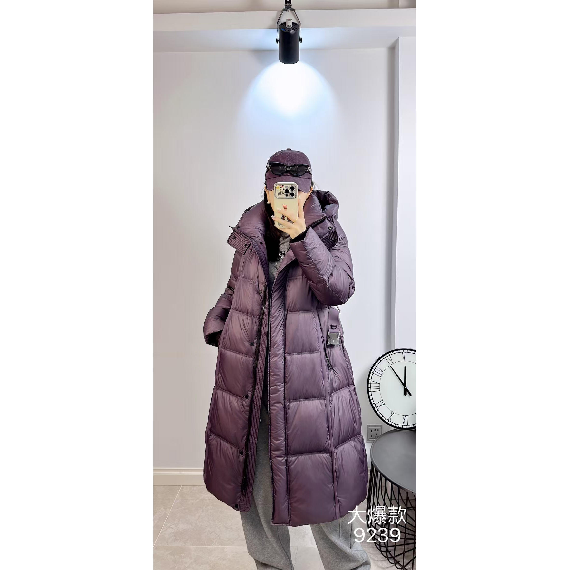 9239妃儿红2025冬季新款大码女装显瘦羽绒服长款白鸭绒收腰羽绒衣