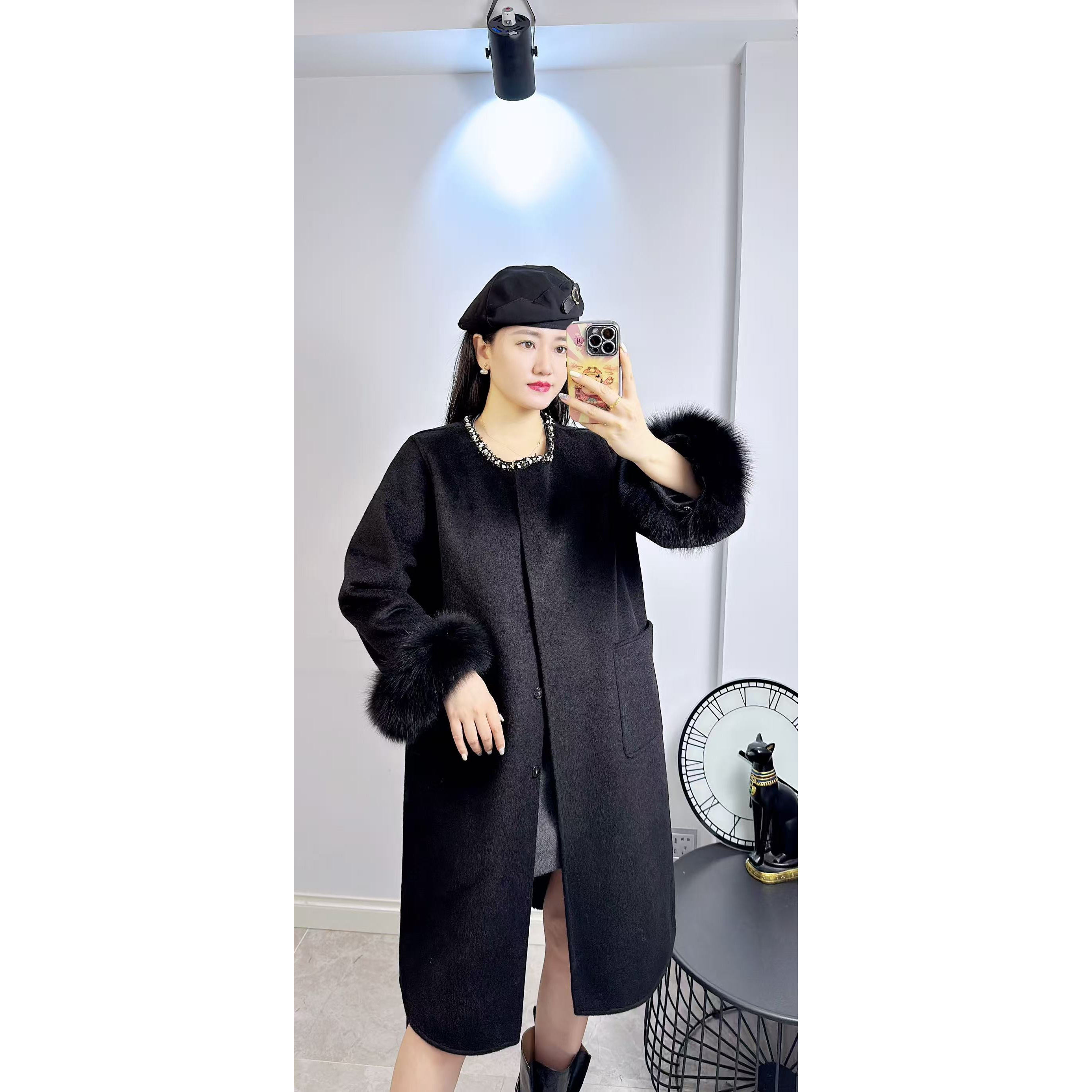 888胖依衣2026春装新款大码女装显瘦双面毛呢大衣时尚长款外套