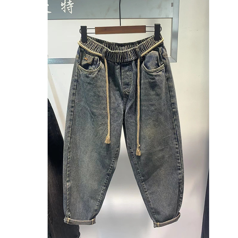 美式复古水洗宽松牛仔裤男款秋季潮牌锥形萝卜裤大码宽松哈伦裤,男装,牛仔裤,淘宝优惠券,粉丝福利购,淘宝优惠卷