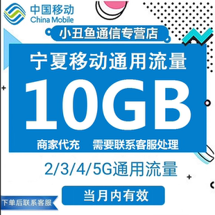 宁夏移动流量充值10GB当月有效3G/4G/5G国内通用流量叠加加油包