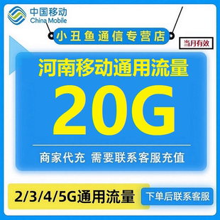 河南移动手机流量充值20G中国移动流量4G5G通用 当月有效叠加油包