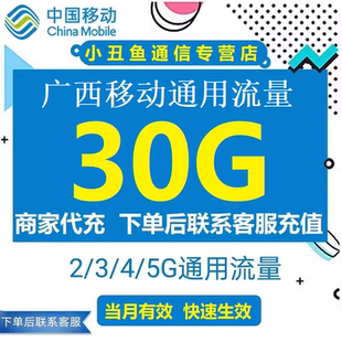 广西移动流量充值30G流量叠加油包全国通用中国移动流量当月有效