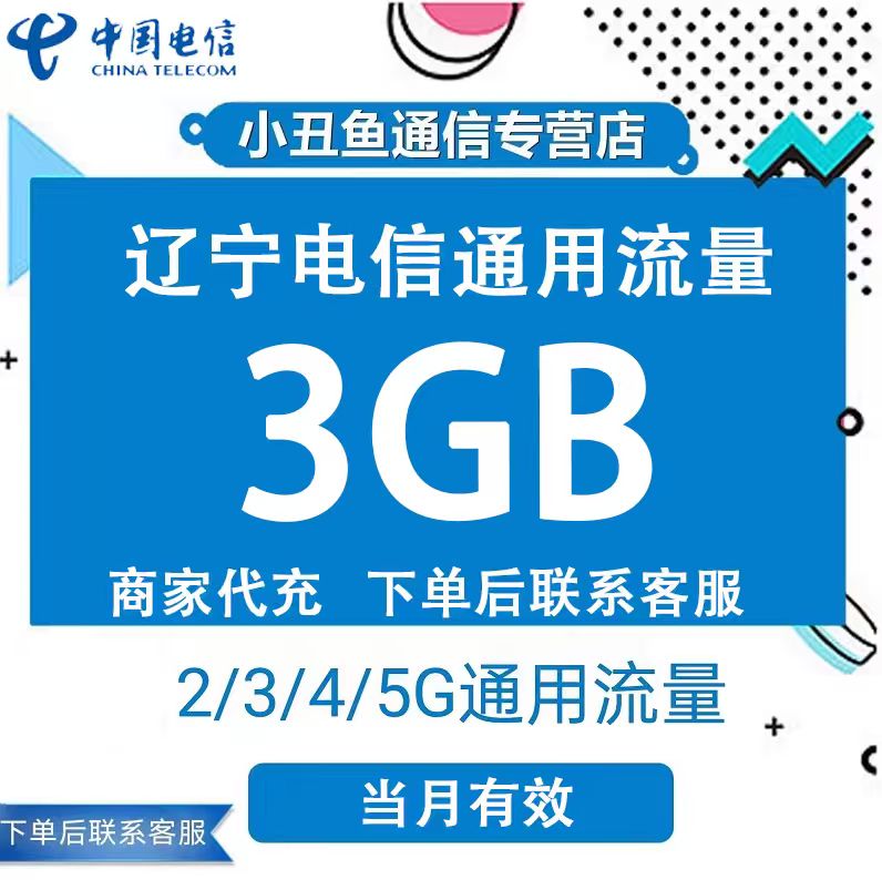 辽宁电信流量充值3GB流量包3G/4G/5G国内通用流量叠加包当月有效