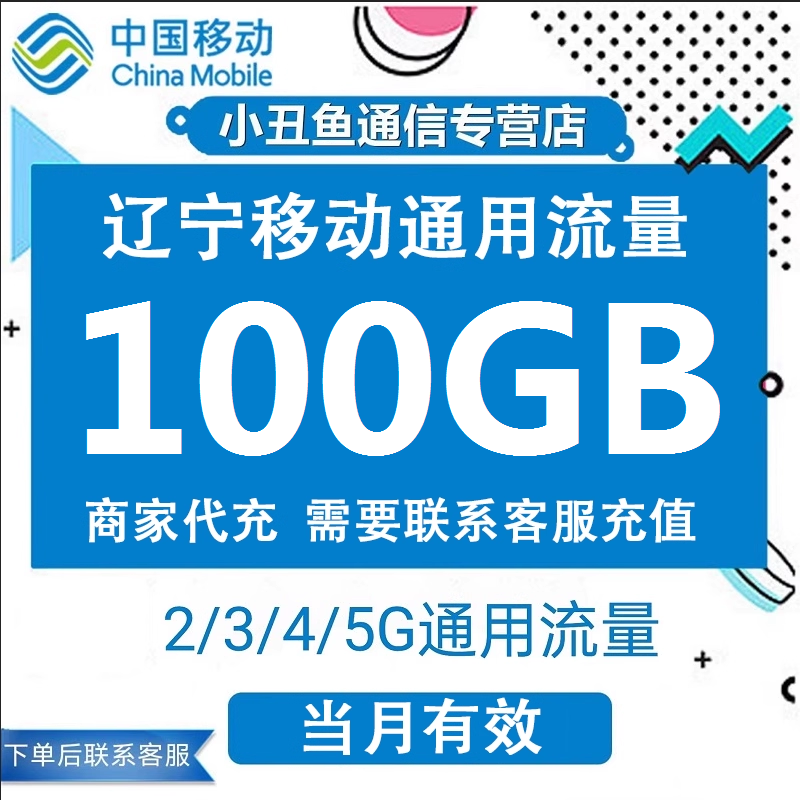 辽宁移动流量充值100GB流量包叠加包3/4/5G全国通用流量当月有效