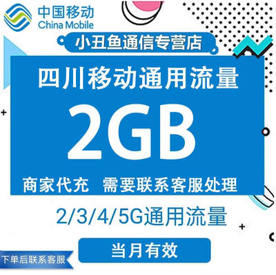 四川移动流量充值2GB流量包叠加包2/3/4/5G全国通用流量当月有效