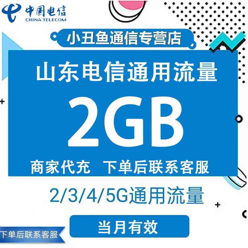 山东电信流量充值2GB流量月包 电信2G3G4G国内通用流量包当月有效
