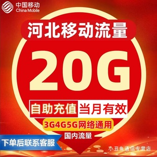 河北移动流量充值20GB流量包叠加包4G5G全国通用叠加油包当月有效