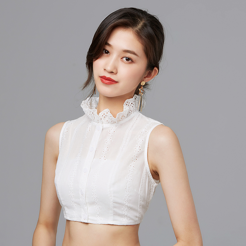 子女百搭装饰荷叶白色衬衣棉假领