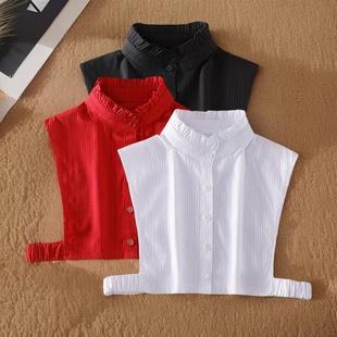 LRXN韩国假领子女百搭假领立领提花棉质木耳领衬衫领立领红色衬衣