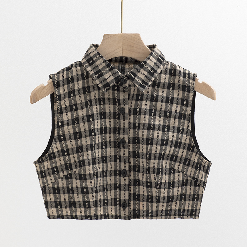 棉麻百搭风秋冬格子棉毛衣假衣领