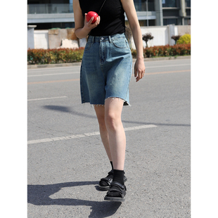 女2025夏季 薄款 故岛五分牛仔裤 新款 复古高腰显瘦阔腿短款 直筒中裤