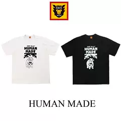 Summer New Human Short-Sleeve T-Shirt Polar Bear Trendy Brand Couple Outfit Loose Drop Shoulder Slub Cotton Half-Sleeve Men's