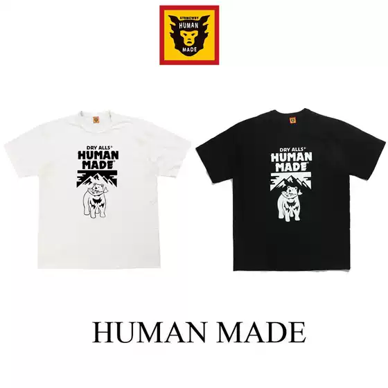 Summer New Human Short-Sleeve T-Shirt Polar Bear Trendy Brand Couple Outfit Loose Drop Shoulder Slub Cotton Half-Sleeve Men's