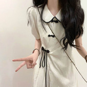 新款 2025新中式 国风温柔娃娃领连衣裙女夏季 设计感收腰显瘦A字裙