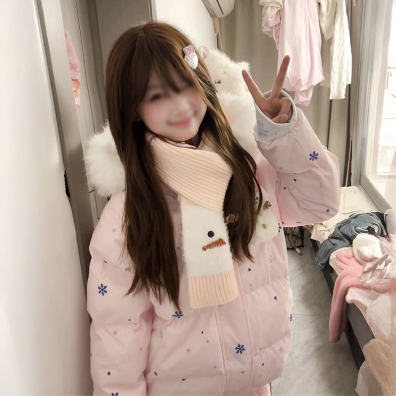 软妹少女可拆卸雪人魔术贴毛领连帽棉服女+减龄粉色可爱针织围巾,女装/女士精品,时尚套装,淘宝优惠券,粉丝福利购,淘宝优惠卷