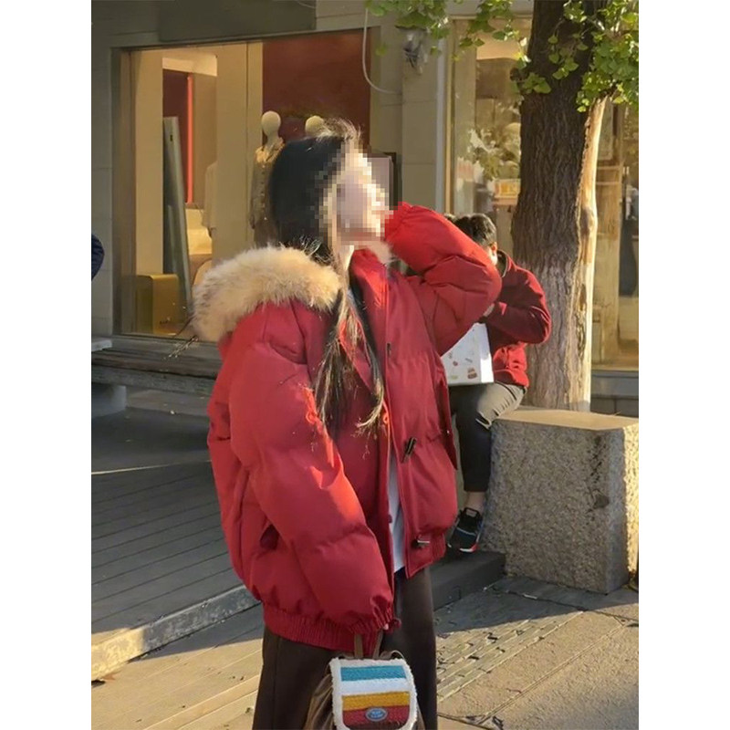 少女风过年红冬日氛围感连帽棉服