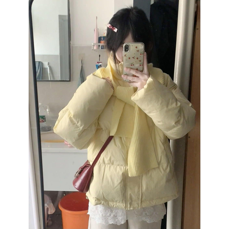学院风奶黄色棉衣外套女学生冬季新款立领宽松百搭加厚抗寒面包服