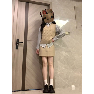 2026早春新款韩系小个子条纹衬衫女学生叠穿麻花针织背心马甲毛衣