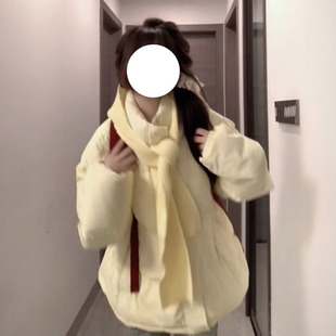2024冬季新款甜美可爱奶黄色加厚立领棉服女学生宽松百搭保暖外套