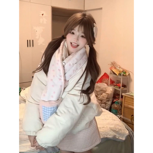 甜美学院风可爱百搭宽松立领棉服外套女学生冬季新款棉袄保暖围巾