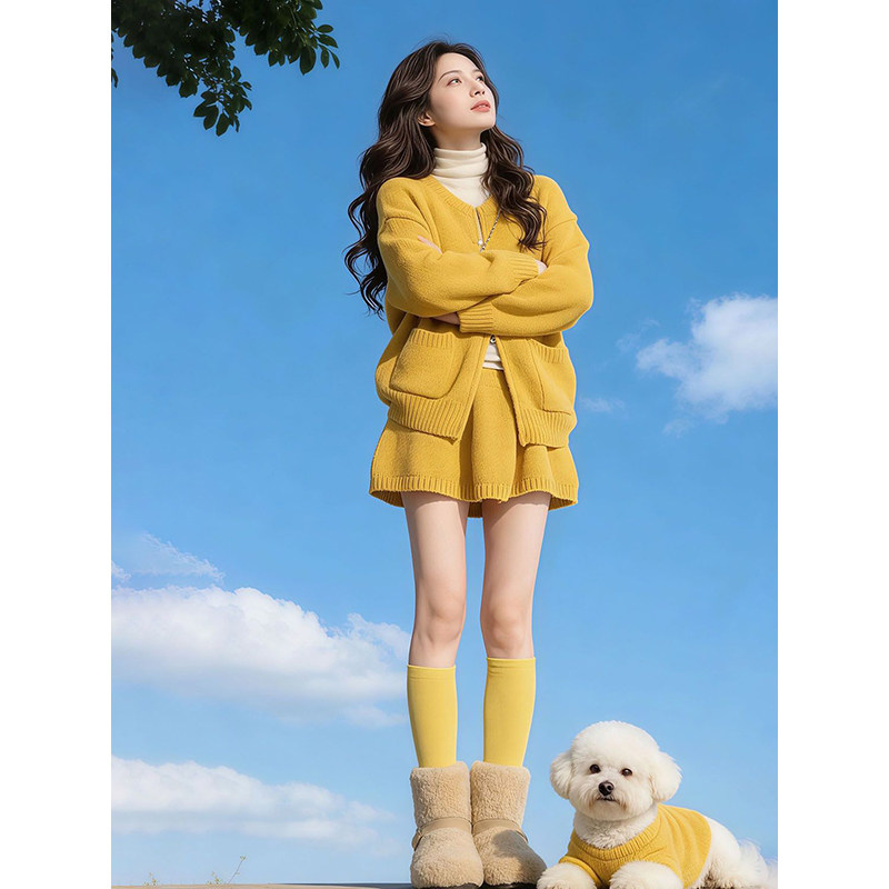 多巴胺甜美穿搭一整套双拉链设计感开衫毛衣搭配高腰针织半身裙女,女装/女士精品,时尚套装,淘宝优惠券,粉丝福利购,淘宝优惠卷