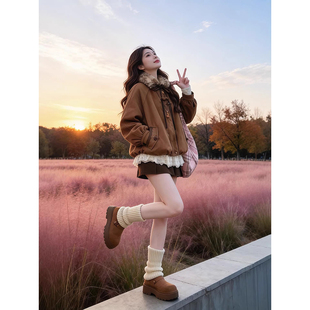 甜酷风冬季搭配一整套设计感麂皮绒外套短裙独特好看三件/套装女