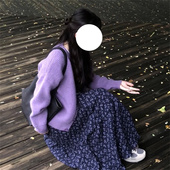 新款 套装 温柔风甜美紫色针织开衫 碎花半身长裙时尚 毛衣 2024秋季