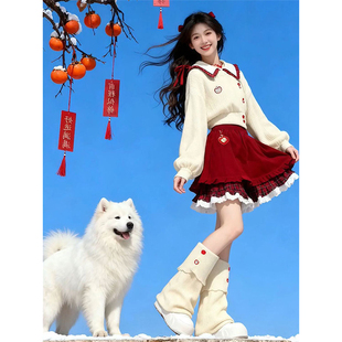 上衣搭配百搭假两件拼格裙裤 圣诞穿搭一整套翻领拼接短款 时尚 韩版