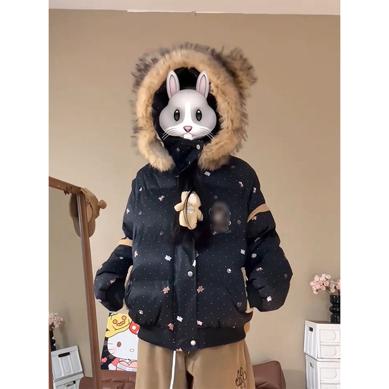 美式复古可爱高级感设计毛领连帽棉服女学生保暖宽松休闲百搭棉袄,女装/女士精品,棉衣/棉服,淘宝优惠券,粉丝福利购,淘宝优惠卷