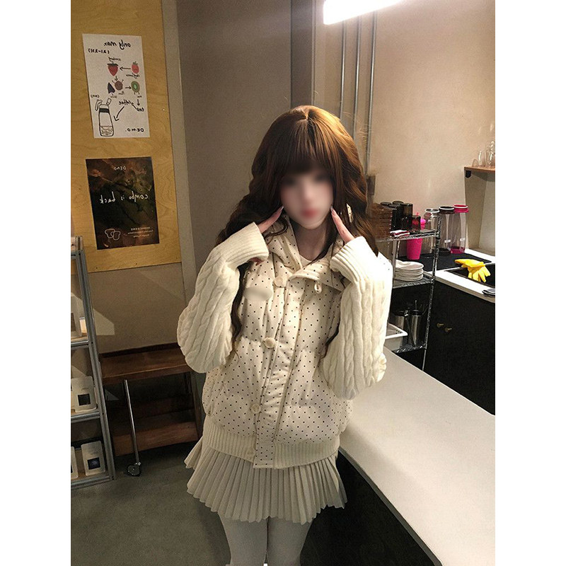 多巴胺小个子氛围感高级杏色波点拼接针织棉服立领百搭休闲棉衣潮,女装/女士精品,棉衣/棉服,淘宝优惠券,粉丝福利购,淘宝优惠卷