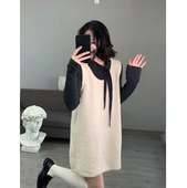 韩系一整套软乎乎甜乖毛衣背心裙女秋冬设计感气质系带打底衫 长袖