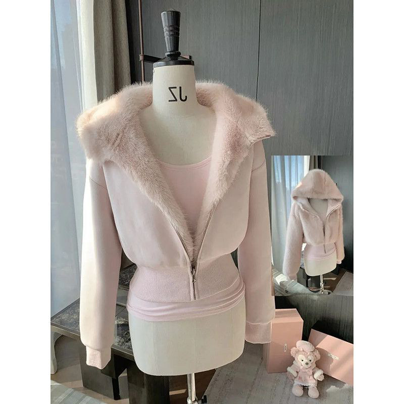 冬季新款短款毛茸茸粉色连帽棉衣外套女保暖百搭休闲超仙减龄棉服,女装/女士精品,棉衣/棉服,淘宝优惠券,粉丝福利购,淘宝优惠卷