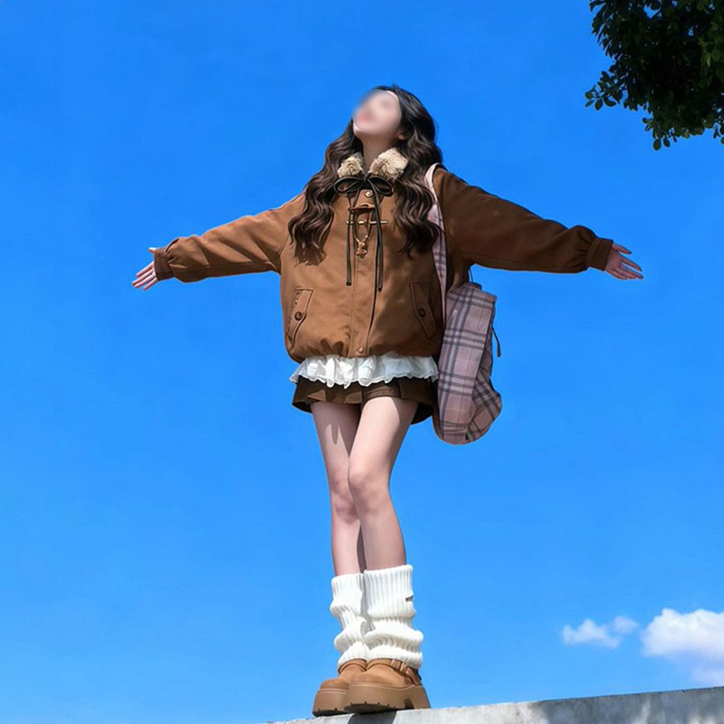 夹棉花苞棉服外套蕾丝花边衬衫