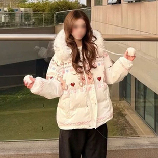 休闲学院甜酷风白月光费耳朵雪花小熊棉服百搭宽松百搭外套女学生