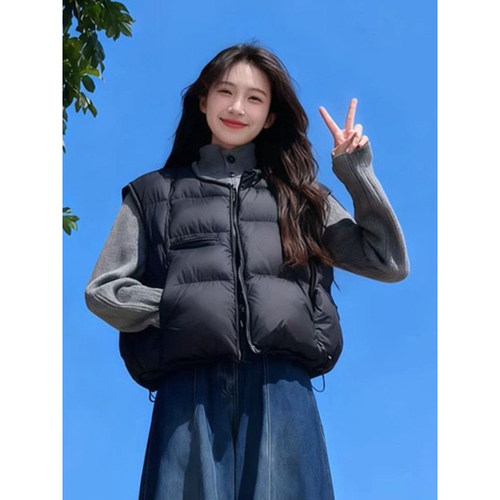 美式复古慵懒风两件套装灰色毛衣开衫叠穿黑色马甲背心保暖外套潮