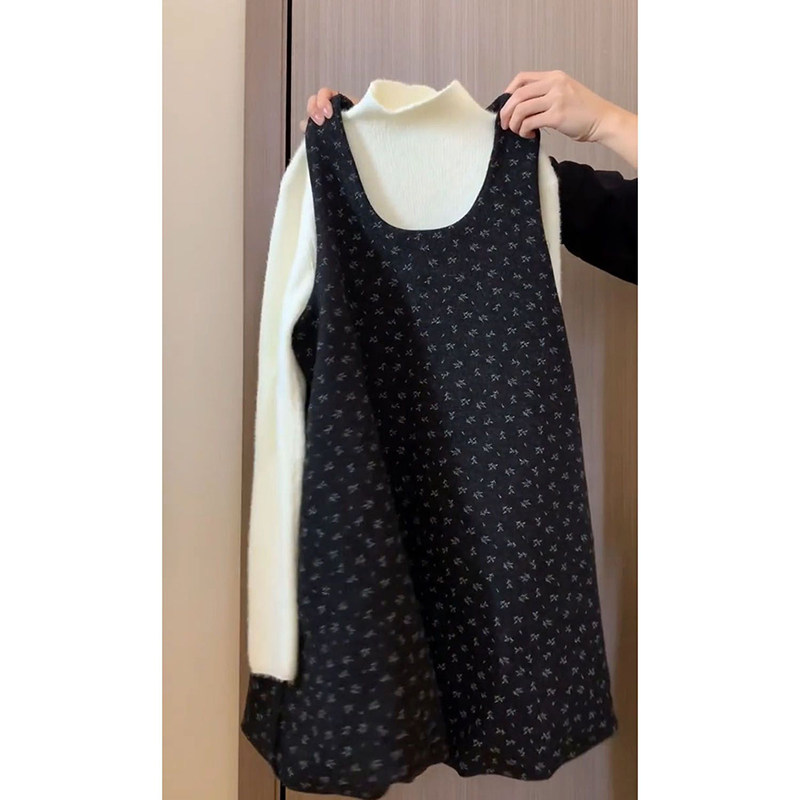 森系温柔简约风U领碎花黑色花苞背心连衣裙搭长袖针织衫两件套装,女装/女士精品,时尚套装,淘宝优惠券,粉丝福利购,淘宝优惠卷