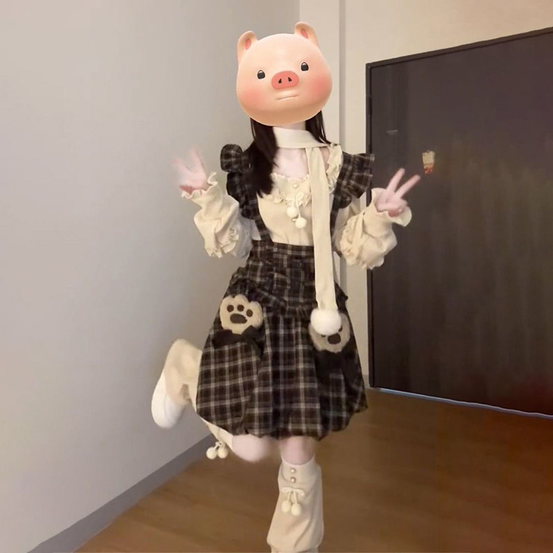 美式复古学院风减龄花苞背带连衣裙叠穿方口领木耳边上衣两件套装,女装/女士精品,时尚套装,淘宝优惠券,粉丝福利购,淘宝优惠卷