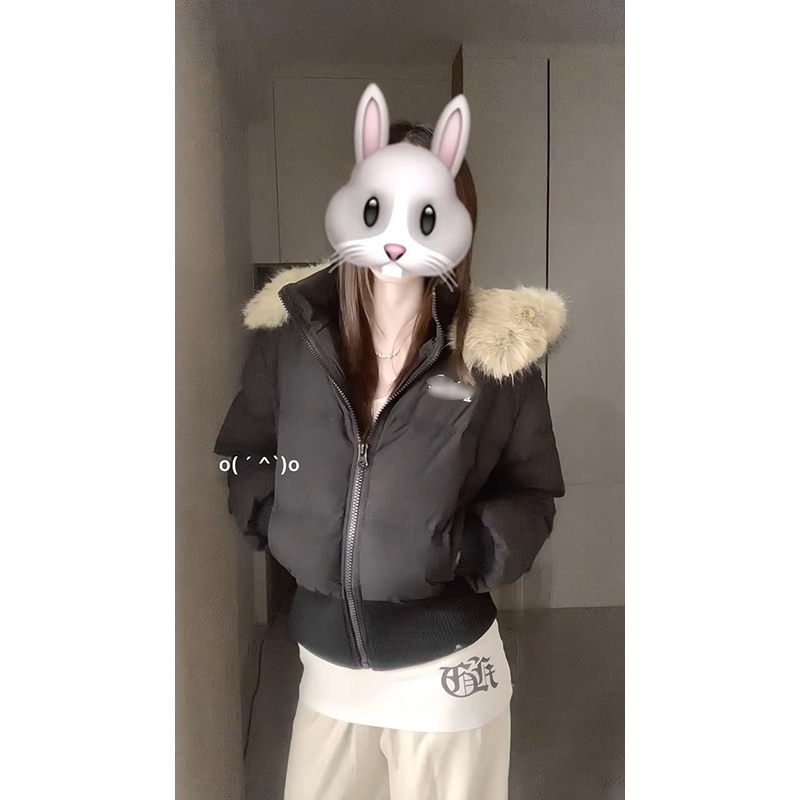 2025冬季新款设计感收腰毛领连帽棉服女外套小个子黑色短款面包服