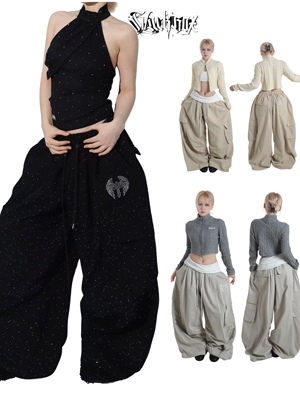 BLACKBOX原创“Angel Cross”撒银烫钻爆闪工装裤街舞爵士舞男女