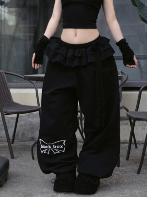 〖限时回归〗黑盒子原创蝴蝶结蛋糕裙边宽松阔腿裤爵士舞休闲卫裤