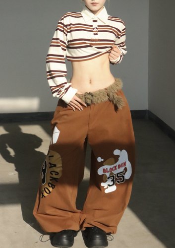 BLACKBOX“糖炒栗子”黑盒子原创美式复古重工印花刺绣纯棉工装裤