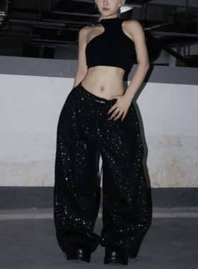 BLACKBOX“满天星”黑盒子原创满印星星裤跳舞阔腿百搭男女长裤