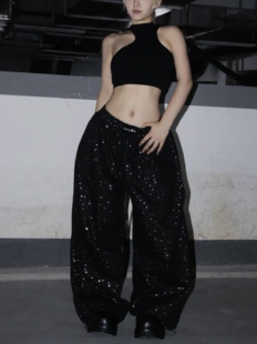 BLACKBOX“满天星”黑盒子原创满印星星裤跳舞阔腿百搭男女长裤